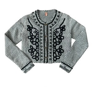 FARM Rio Abstract Black and White Geometric Woven Cardigan